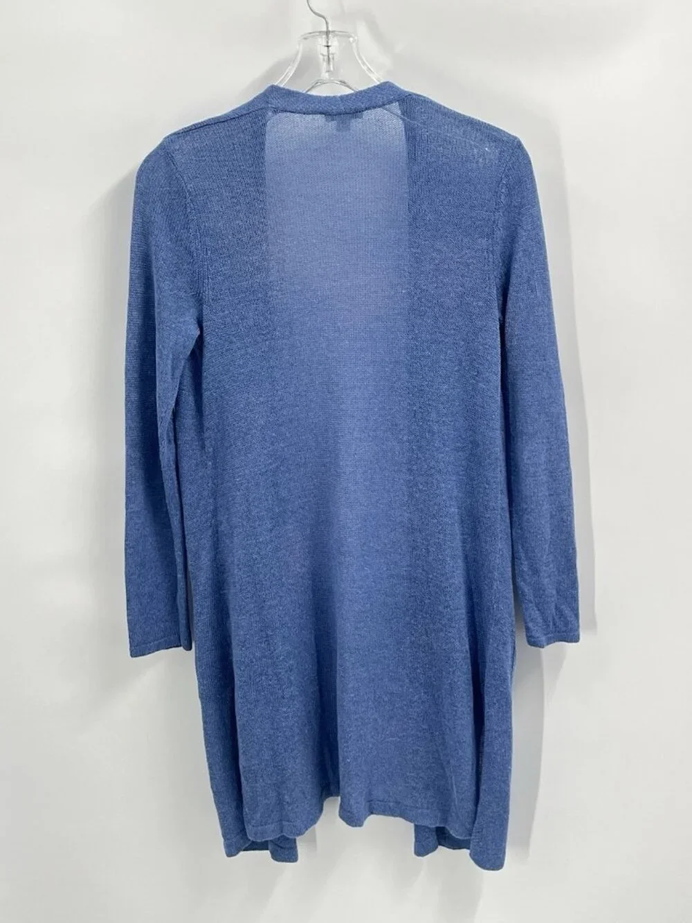 J Jill Lightweight Long Line Cardigan Linen Blue Sz XS Coastal Grandmother